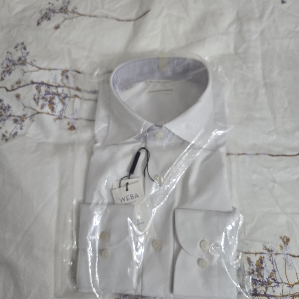 Suitsupply Traveller Shirt White Cutaway  Slim Fit Weba  US Pima Cotton 37 14.5